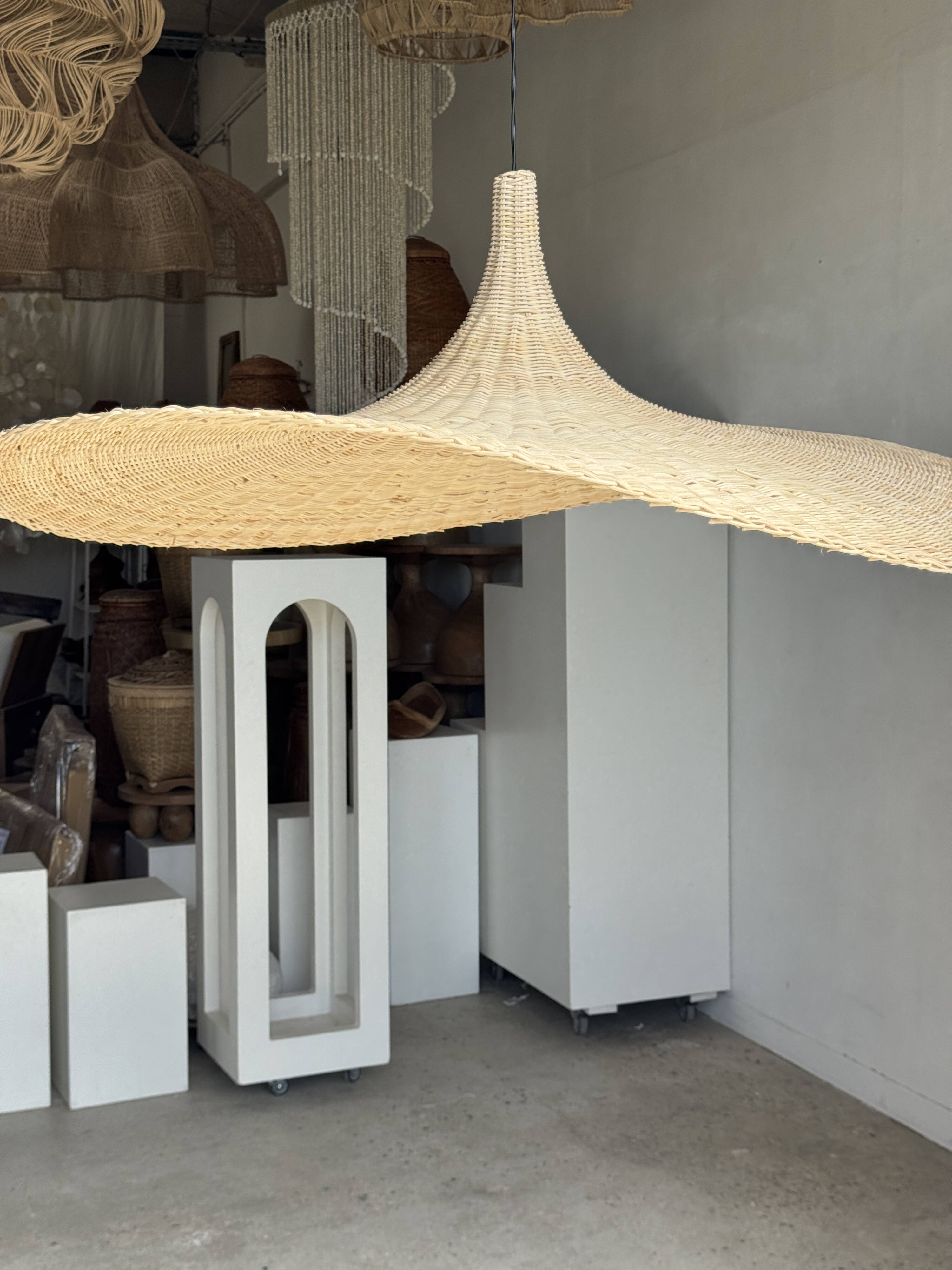 Very large rattan pendant light in the shape of a hat D125 H50
