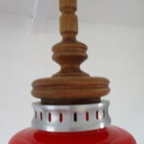 Large suspension in orange opaline and wood design 70s
