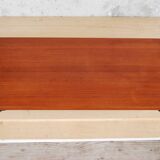 Tv furniture, a table with teak wheels and Scandinavian-style metal.