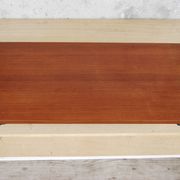 Tv furniture, a table with teak wheels and Scandinavian-style metal.