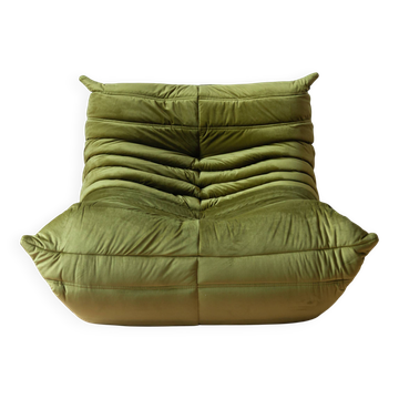 Togo armchair in olive green velvet
