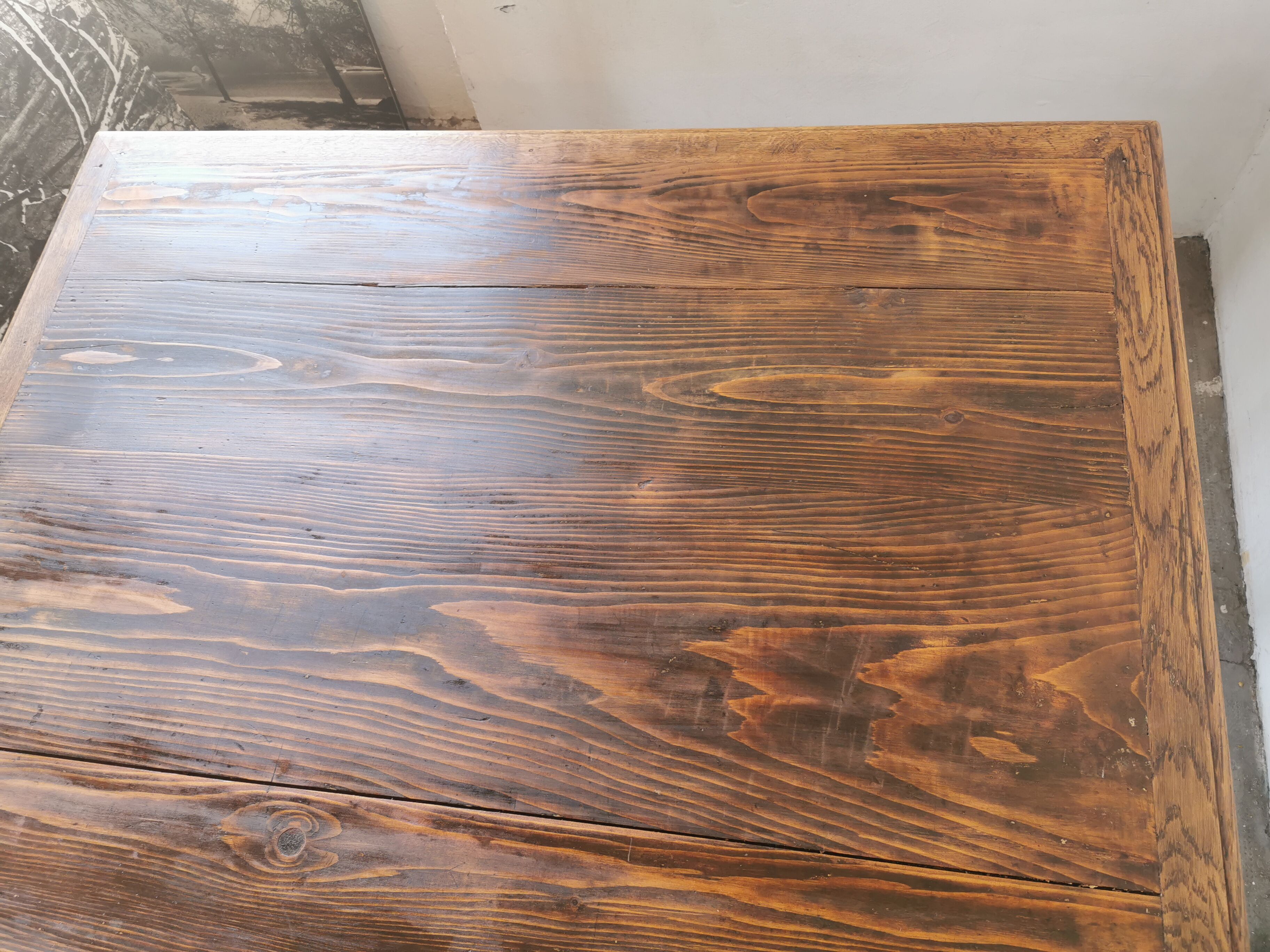 Bistro table in oak and fir, large square.