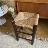 Vintage wooden and straw stool
