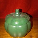 Candy box / glass sugar bowl in the shape of a green pumpkin