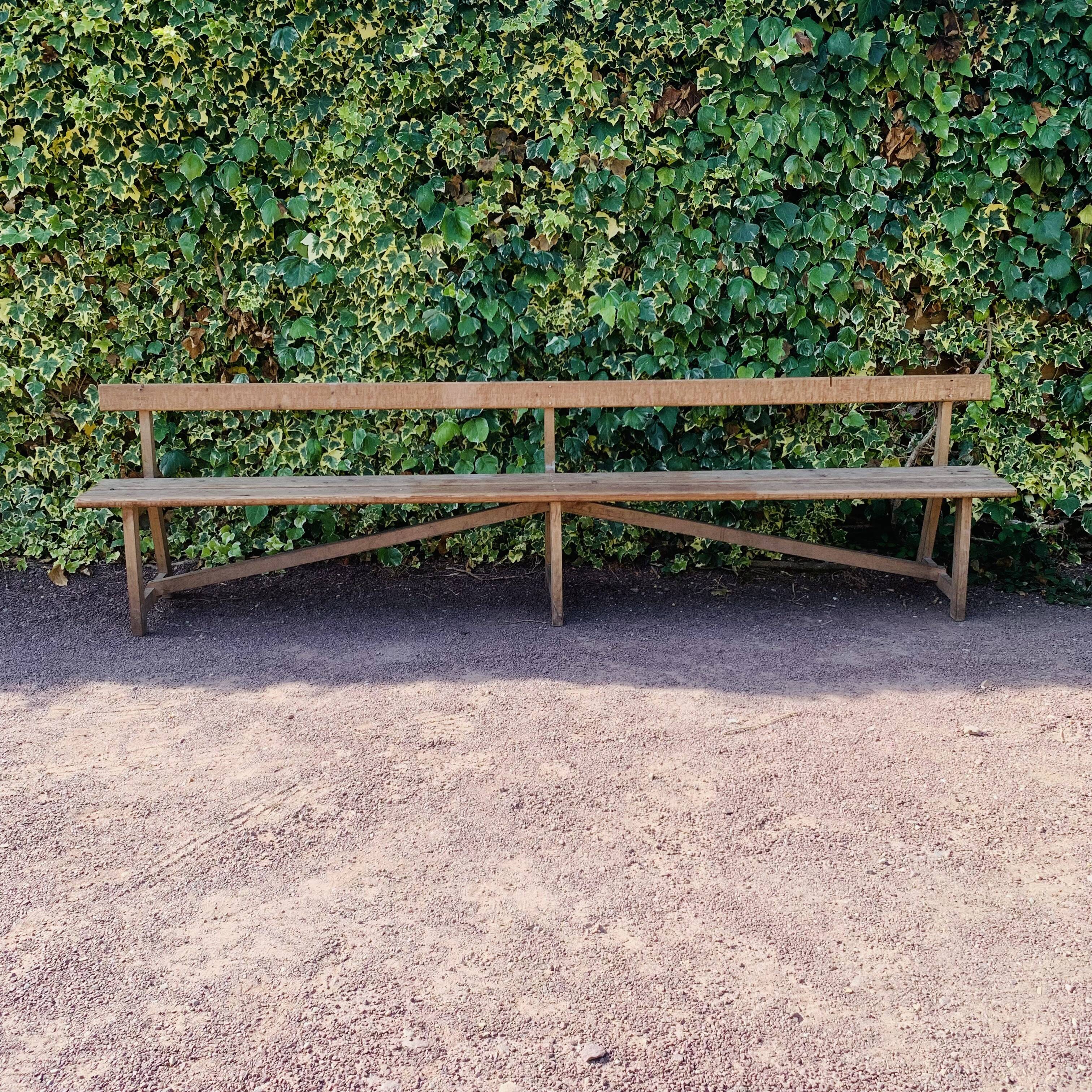 Old wooden church bench with backrest - 3 metres -