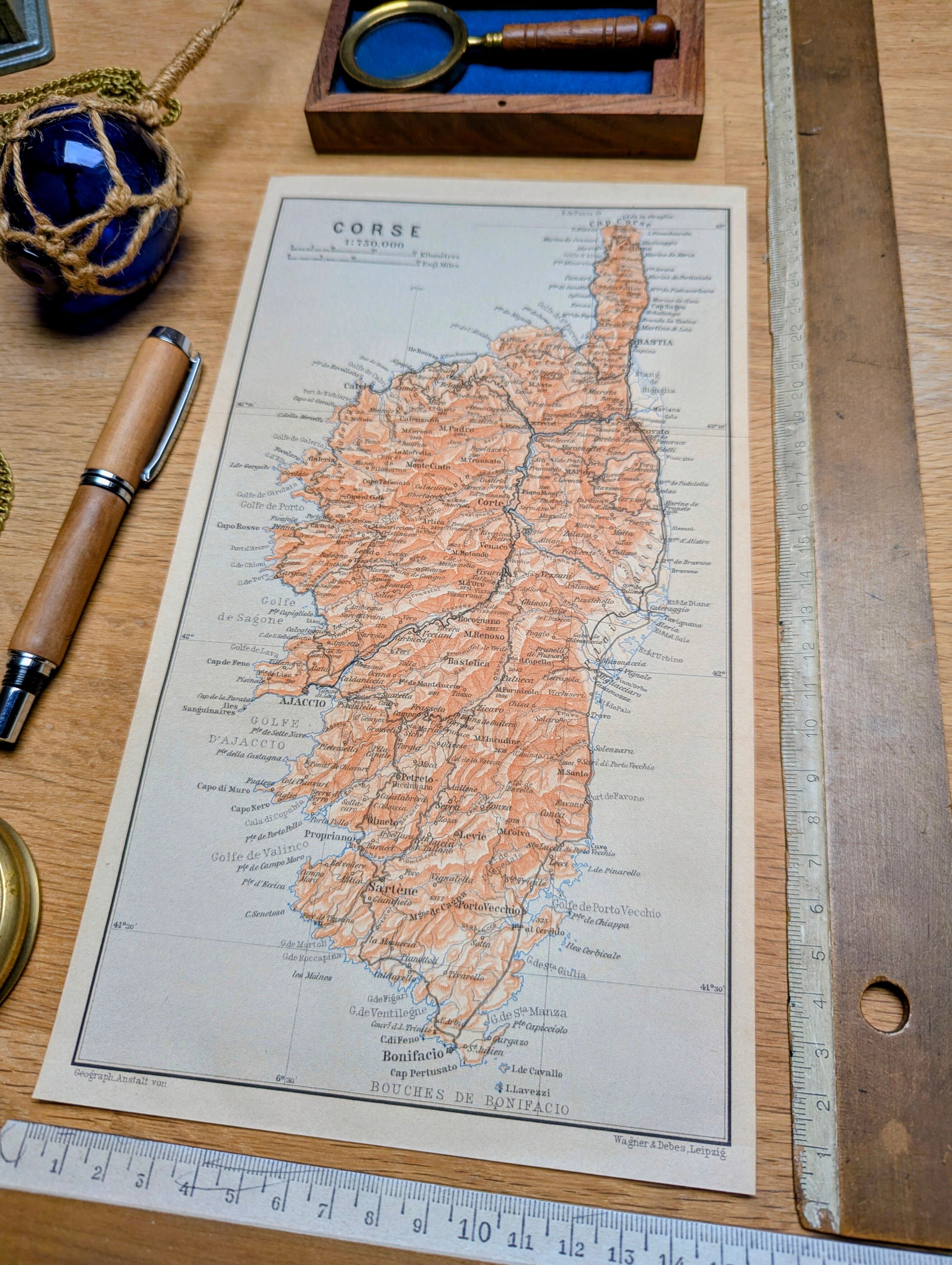 Corsica, original map printed in 1906.