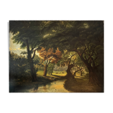 Tableau HST "Paysage pastoral animé vaches et couple" landscape XIX° siècle