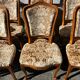 8 cherry wood chairs in Louis XV style with velvet upholstery.