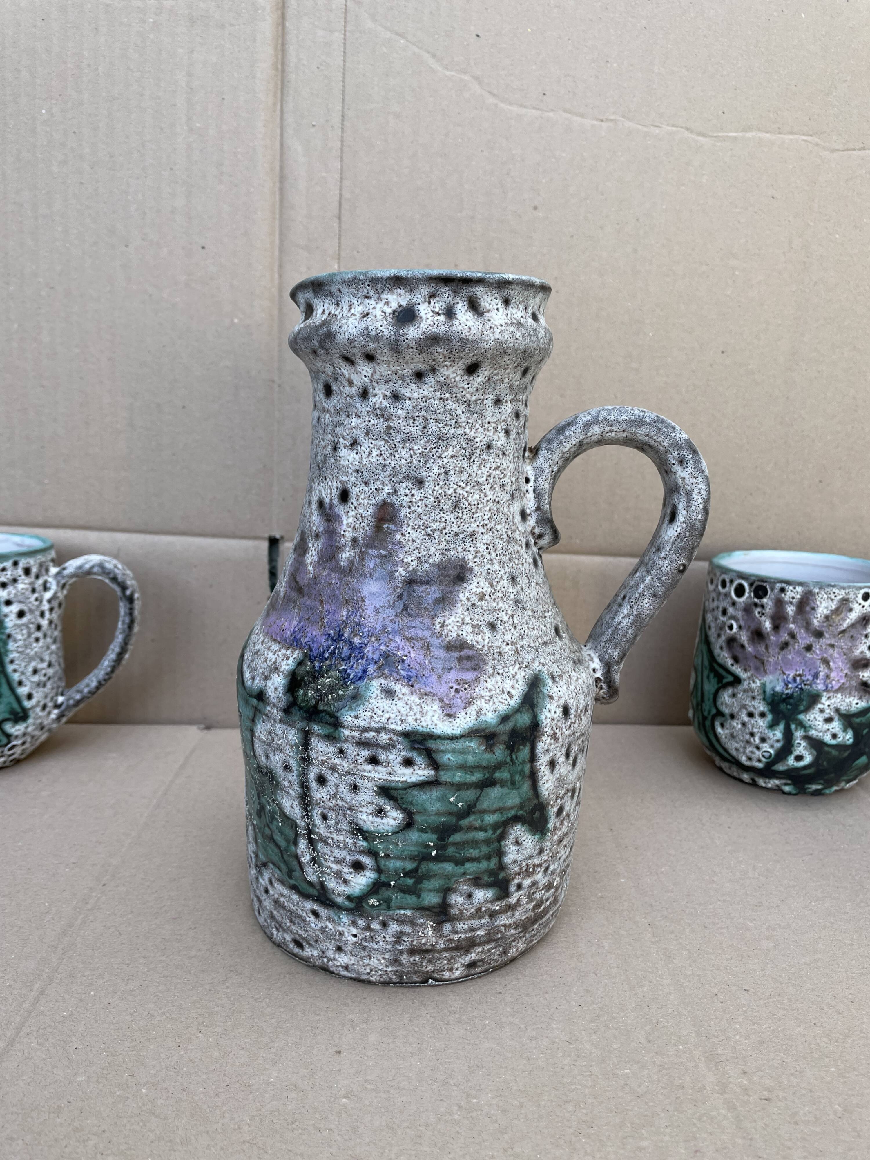 Vallauris lemonade orangeade service -pitcher/cup/glass -vintage hand décor