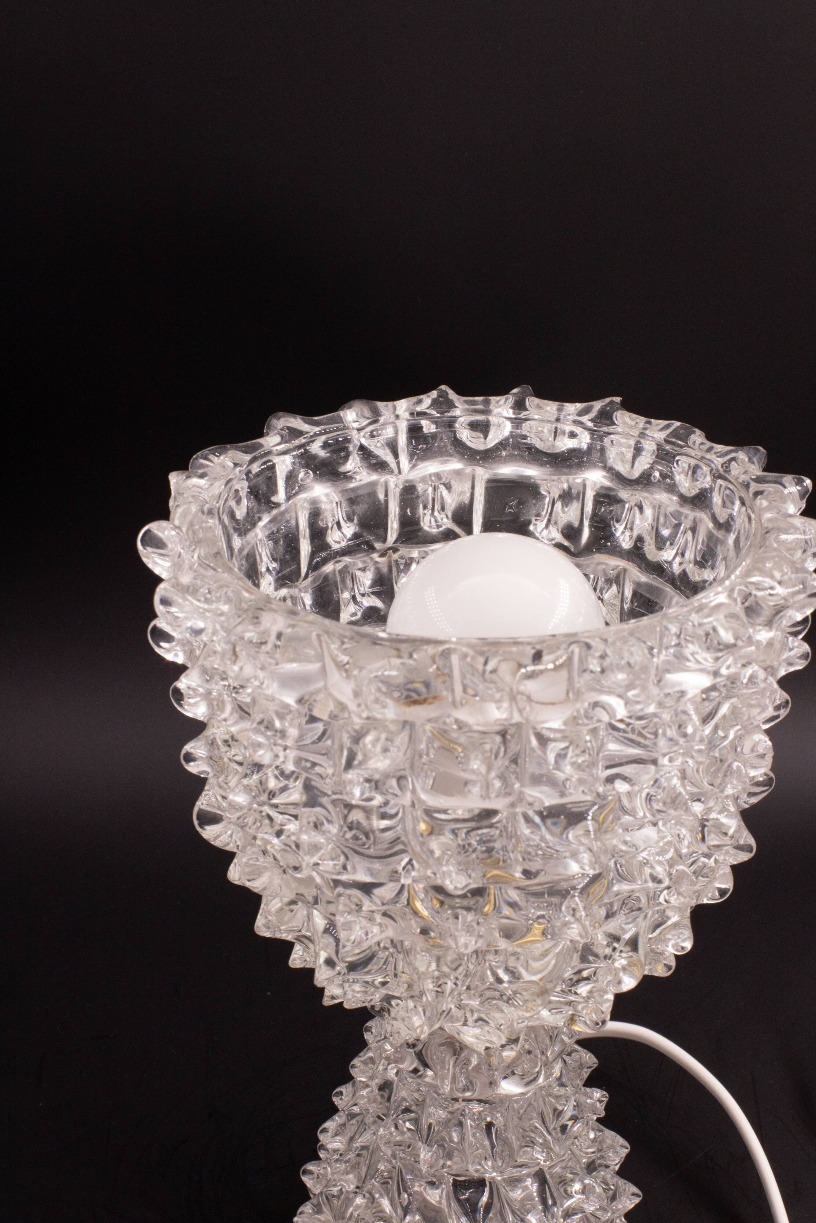 Elegant Table Lamp in Rostrato Murano Glass Vase attributed to Barovier & Toso, 1940s