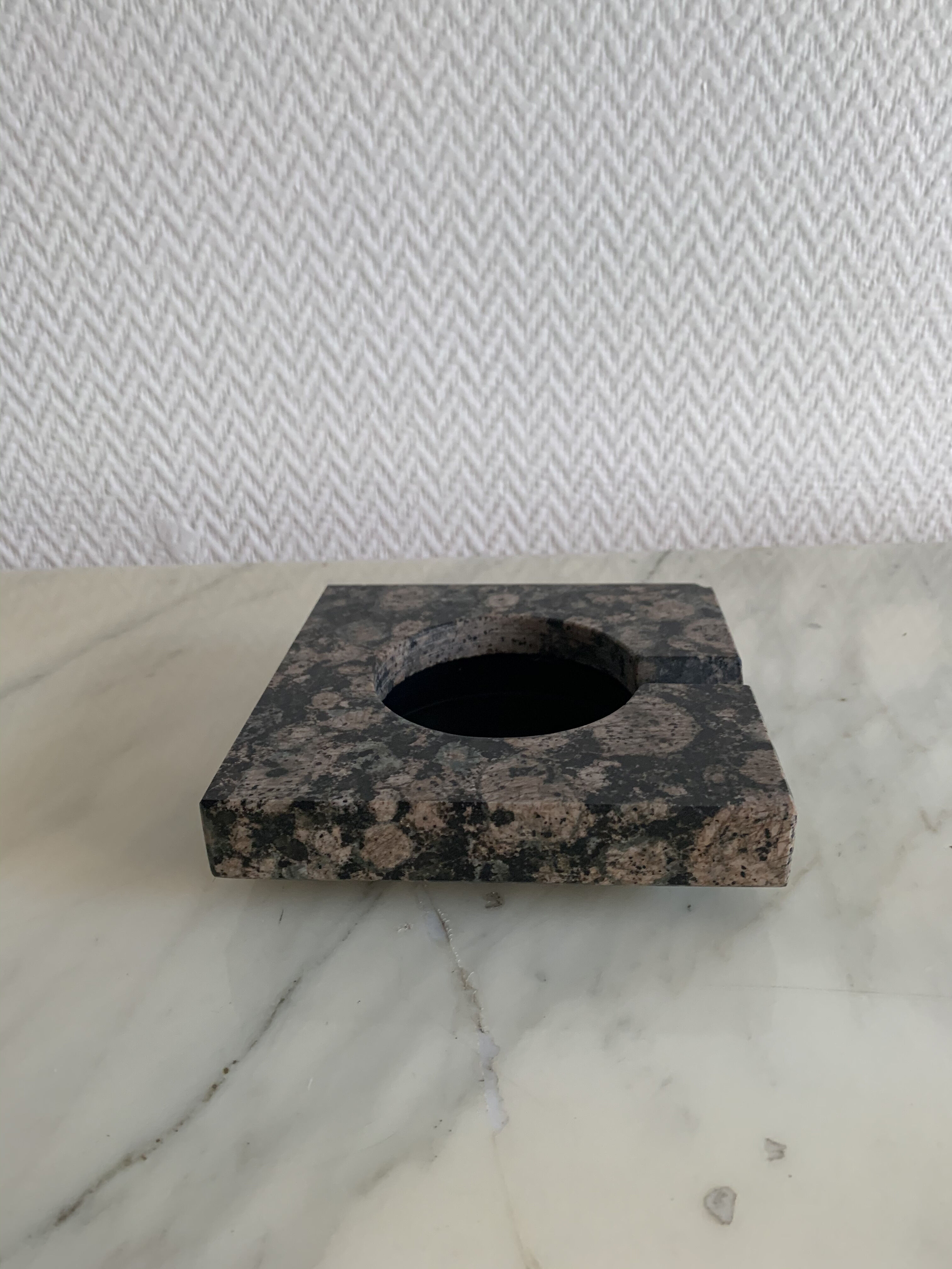 Grey and black speckled marble ashtray