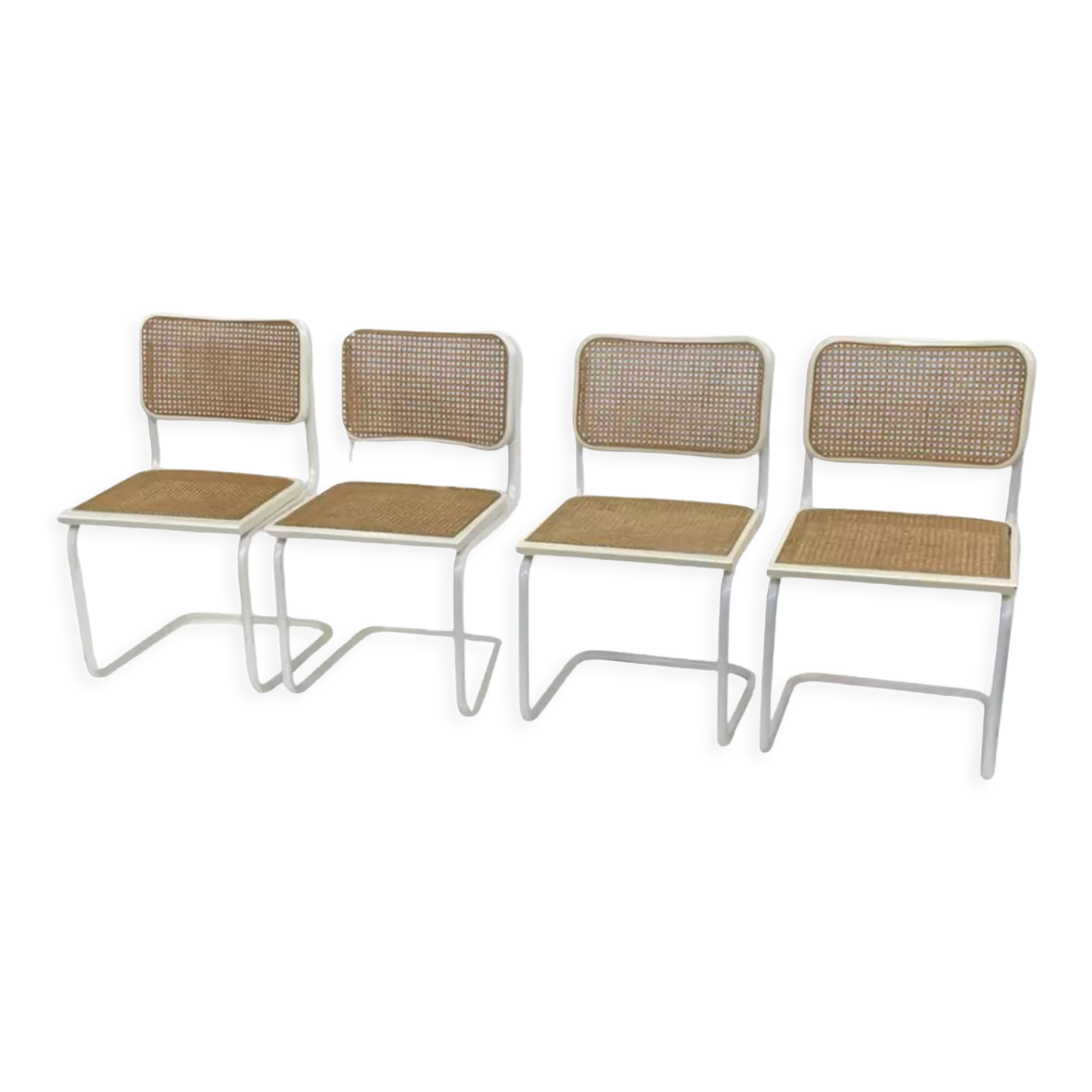 Lot de 4 chaises modèle Cesca b32 en blanc par Marcel Breuer