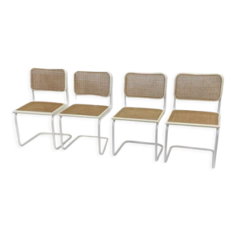 Set of 4 Cesca b32 model chairs in white by Marcel Breuer