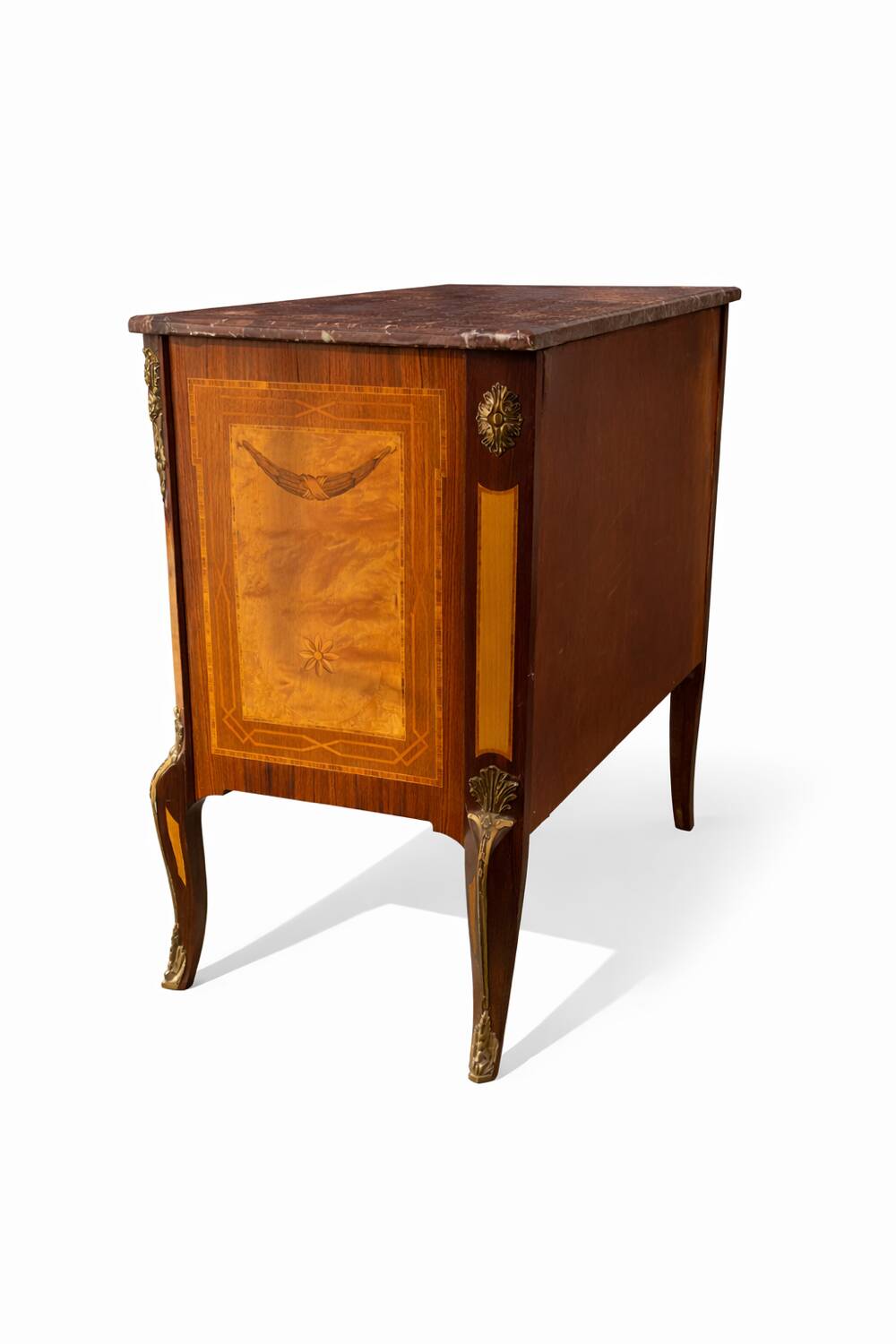 Commode en marqueterie de style Gustavien suédois du milieu du 20e siècle avec marbre