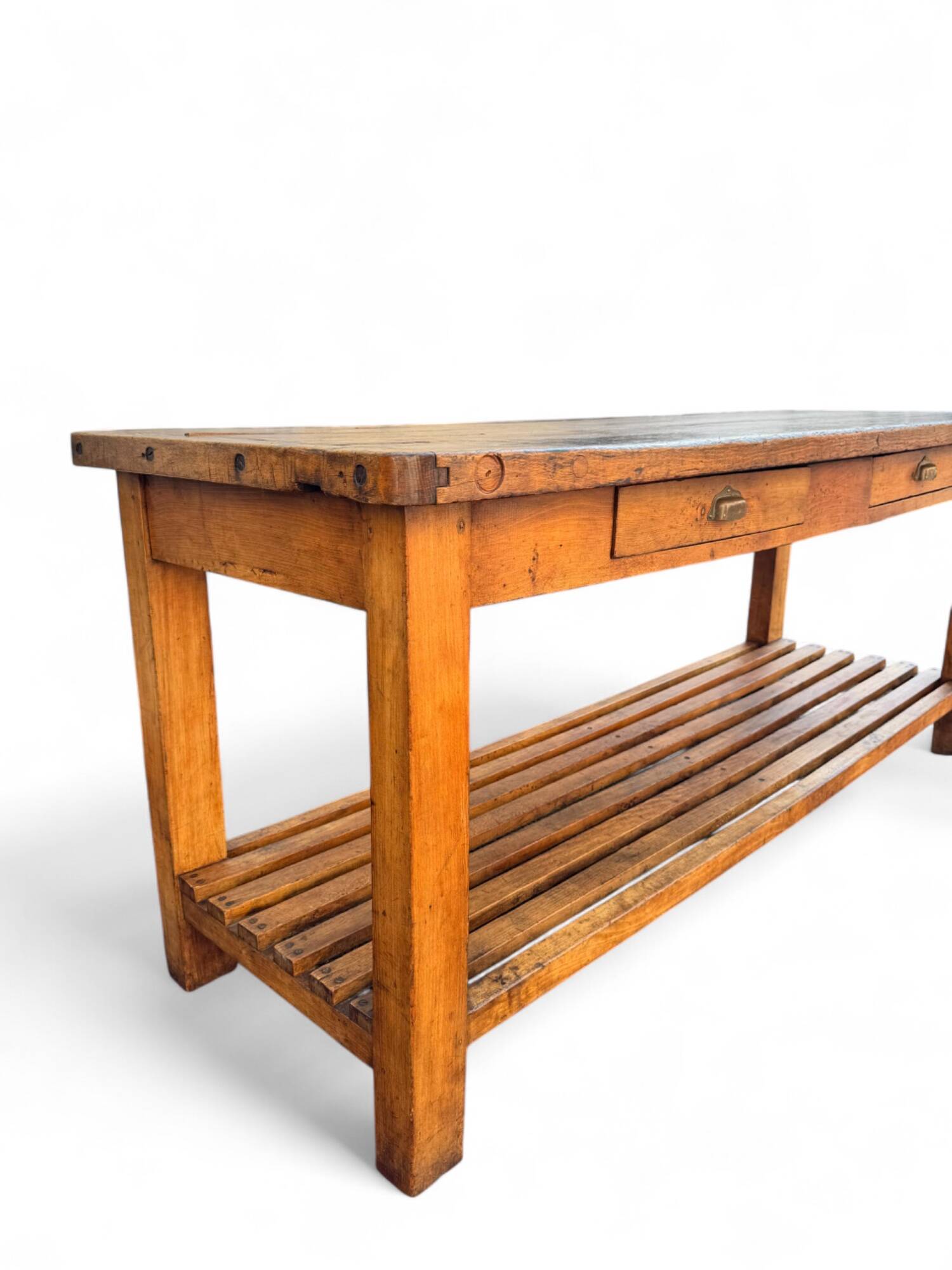 Large beechwood draper's table/counter, circa 1900s