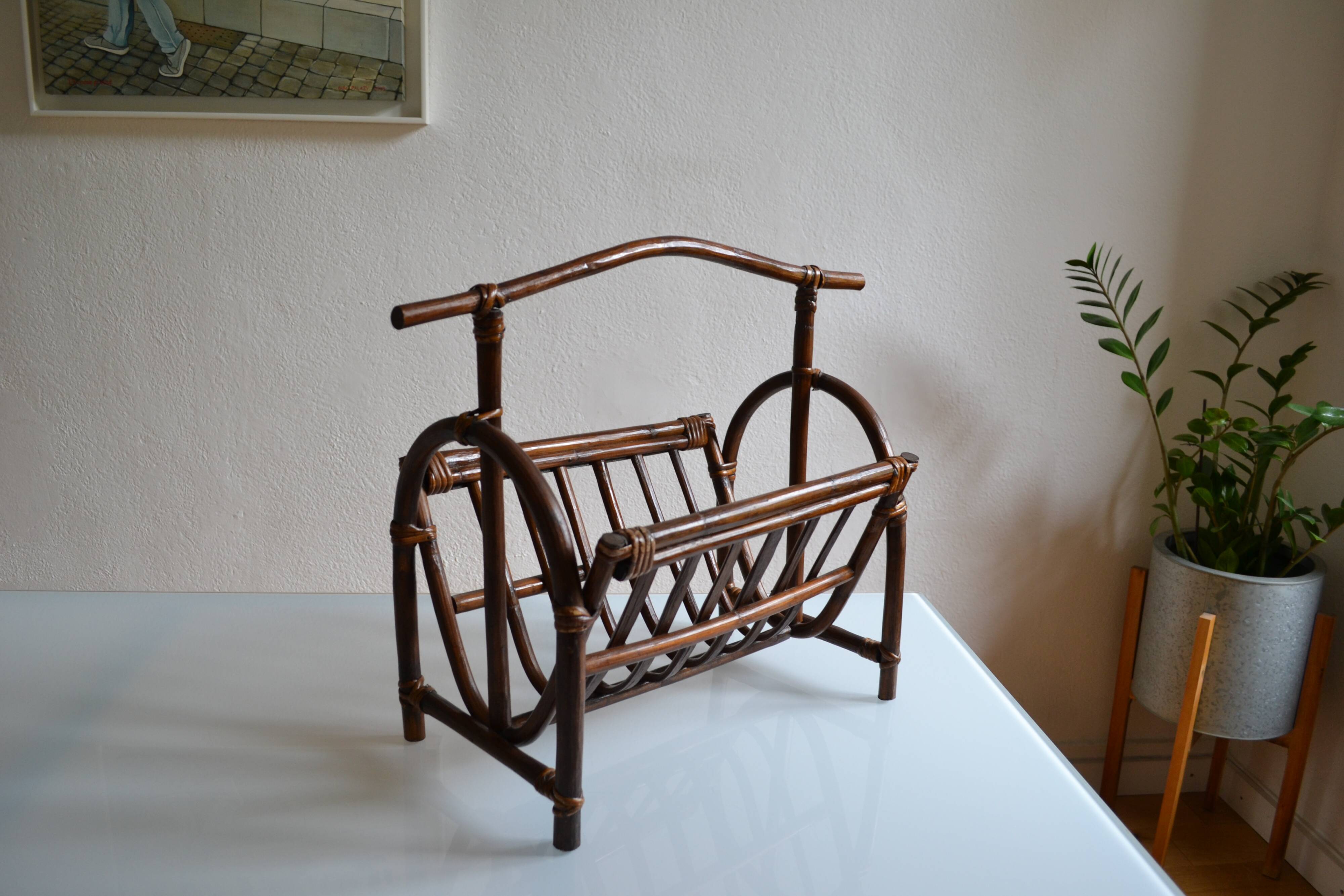 Vintage rattan magazine holder