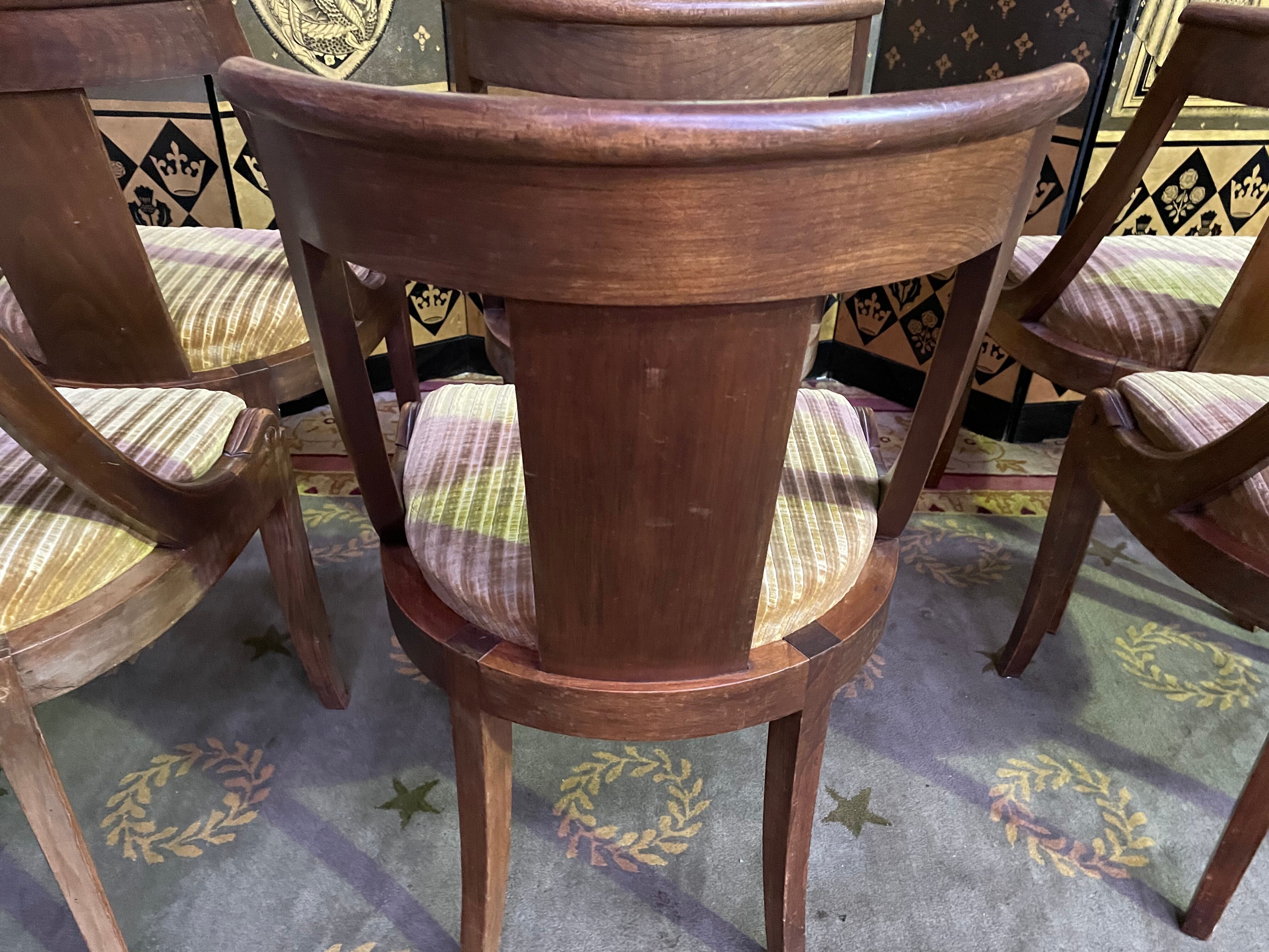 6 empire gondola chairs in mahogany and velvet