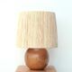Wooden ball lamp with raffia lampshade 70s