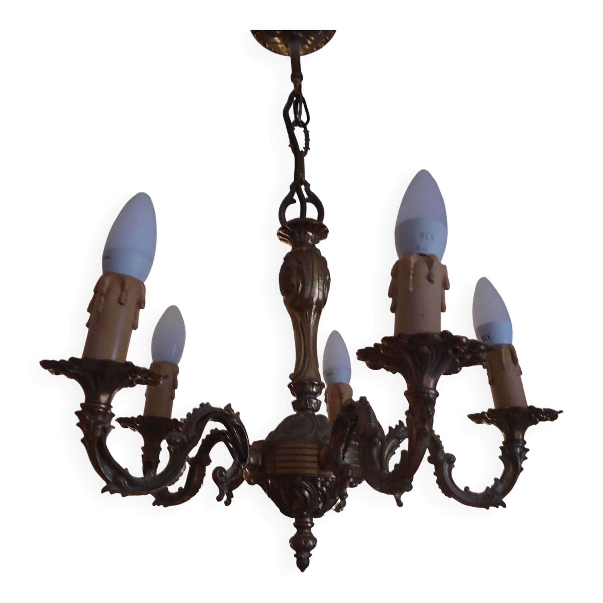 Lustre 5 braches + 2 appliques bronze