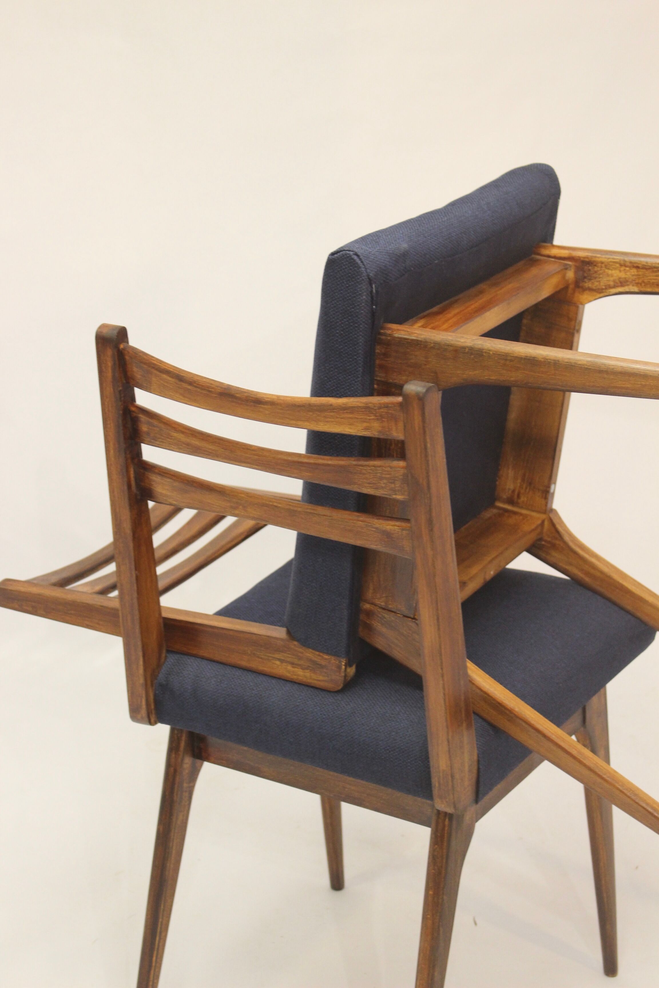 Pair of Scandinavian chairs seated night blue fabric restored, year 60.