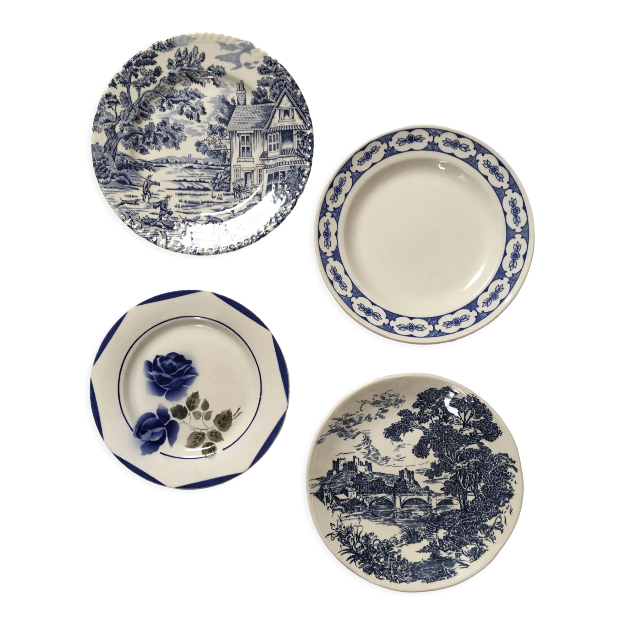 Blue & white mismatched flat plates