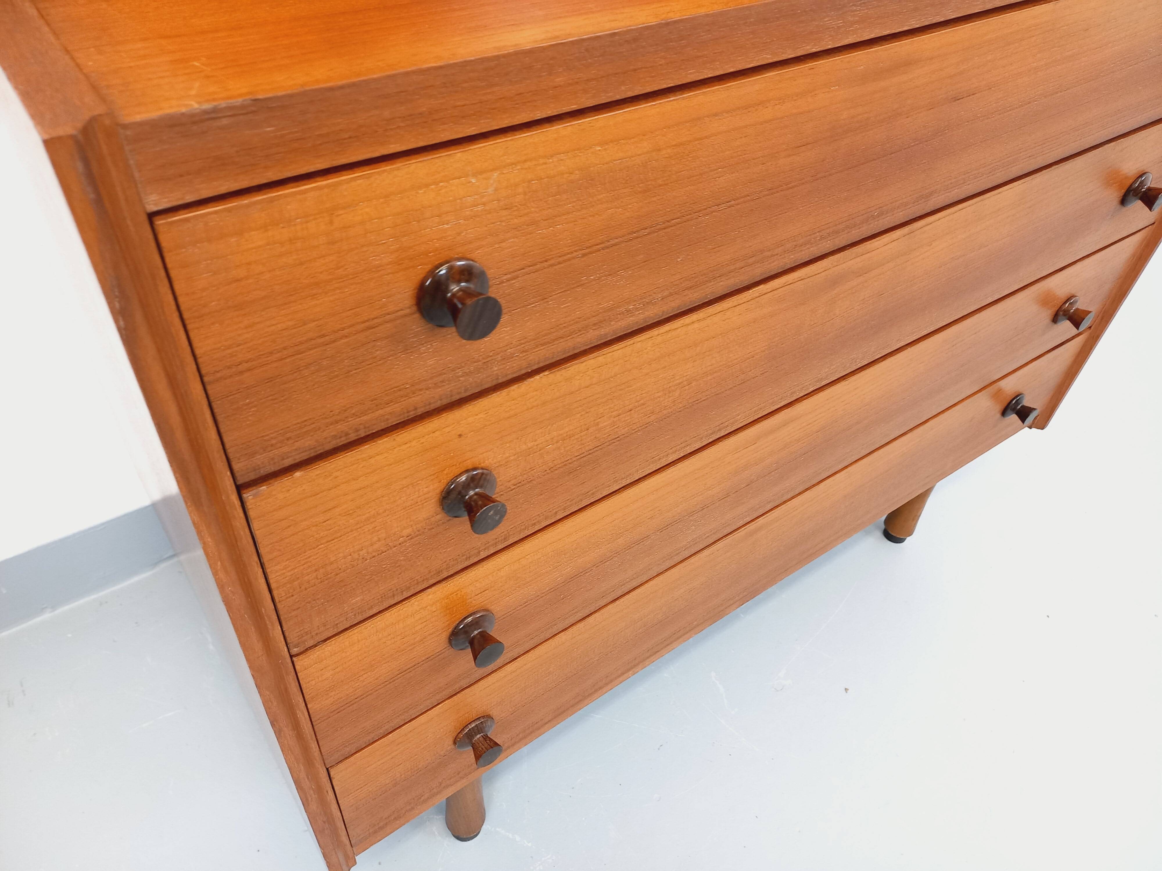 Vintage teak secretary bookcase with storage chest.