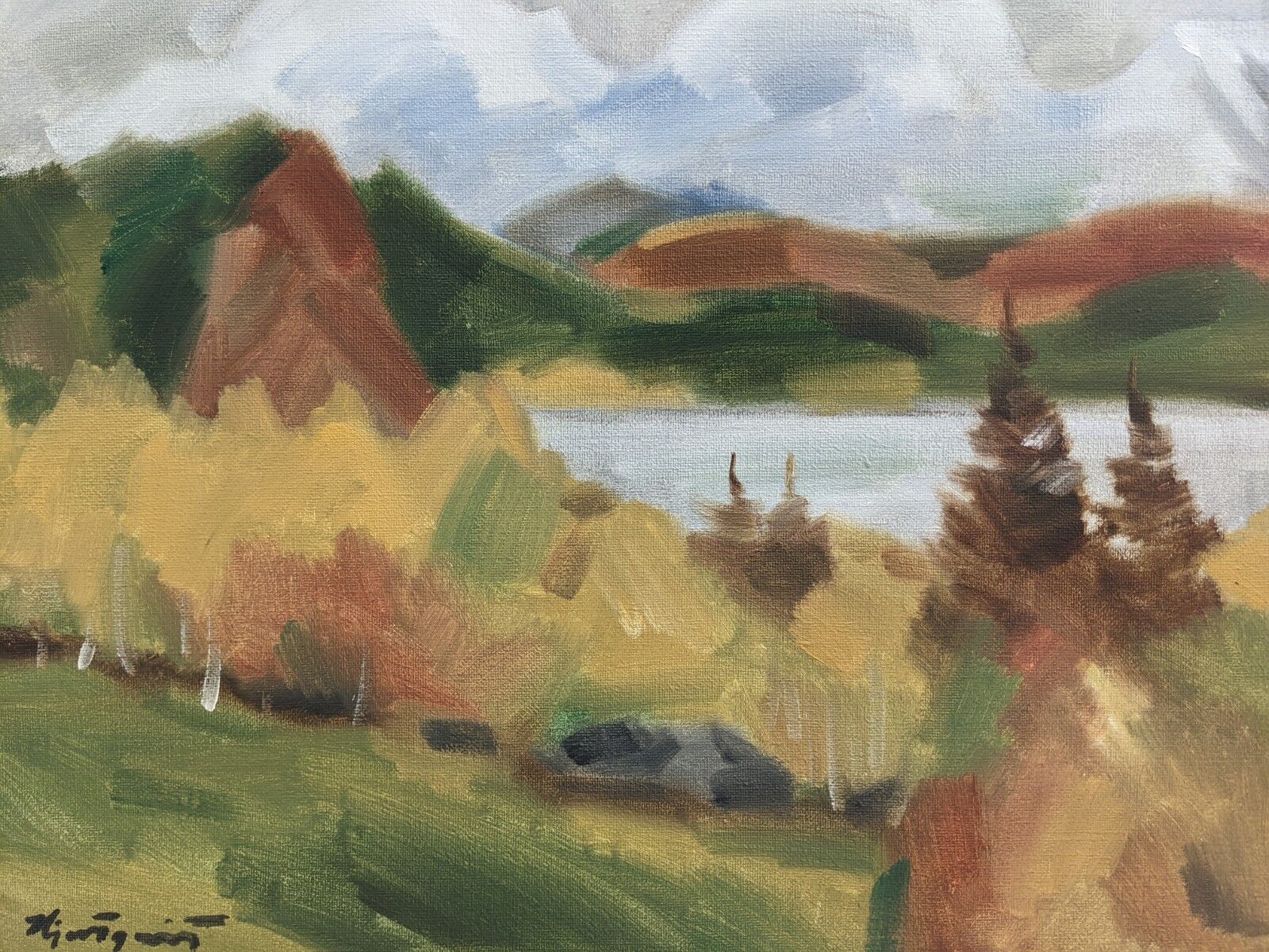 Mid 20th Century "Autumn View" Swedish Expressionist Landscape Oil Painting, Framed