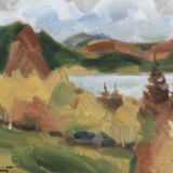 Peinture à l’huile de paysage expressionniste suédoise, encadrée  « Autumn View »