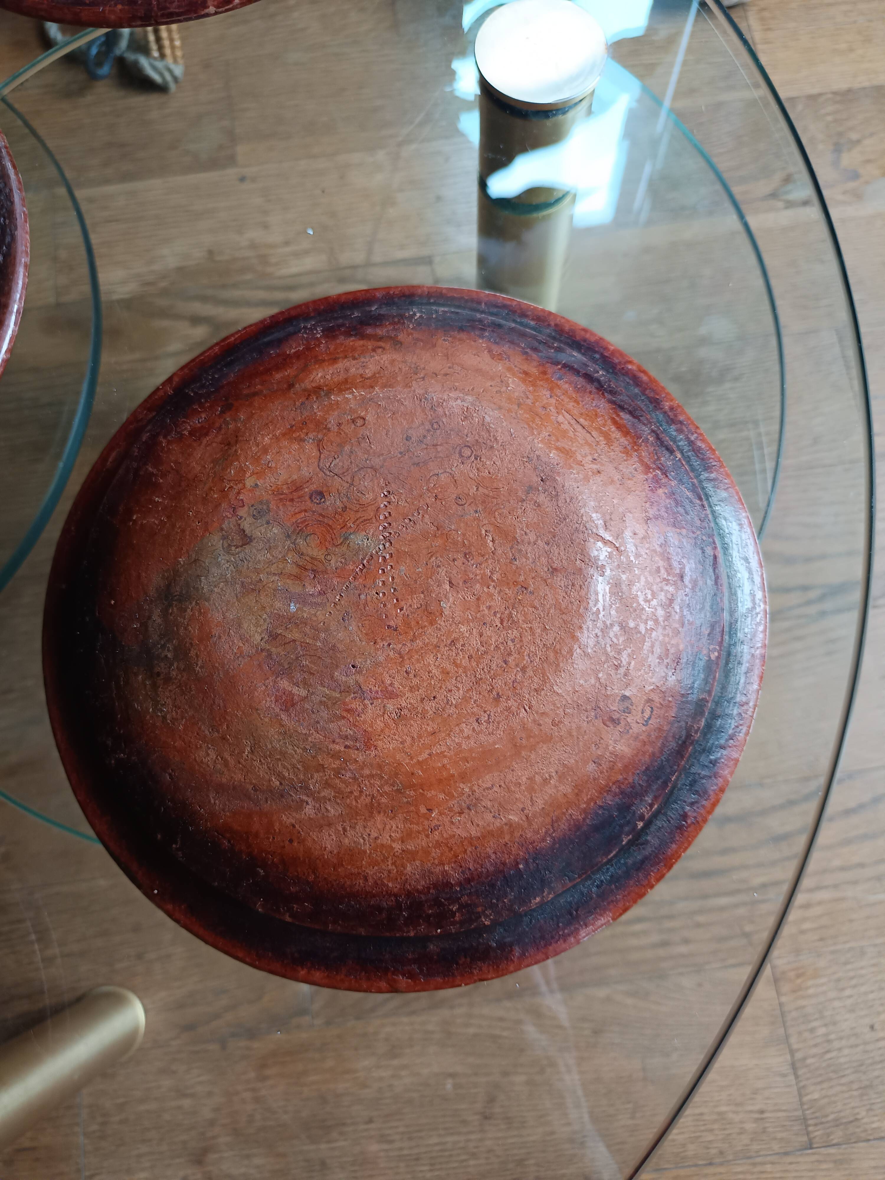 6 antique hand-turned glazed terracotta plates