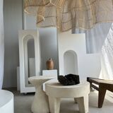 Coffee table, quadripod coffee table in solid monoxyl wood, white color D: 62.5cm