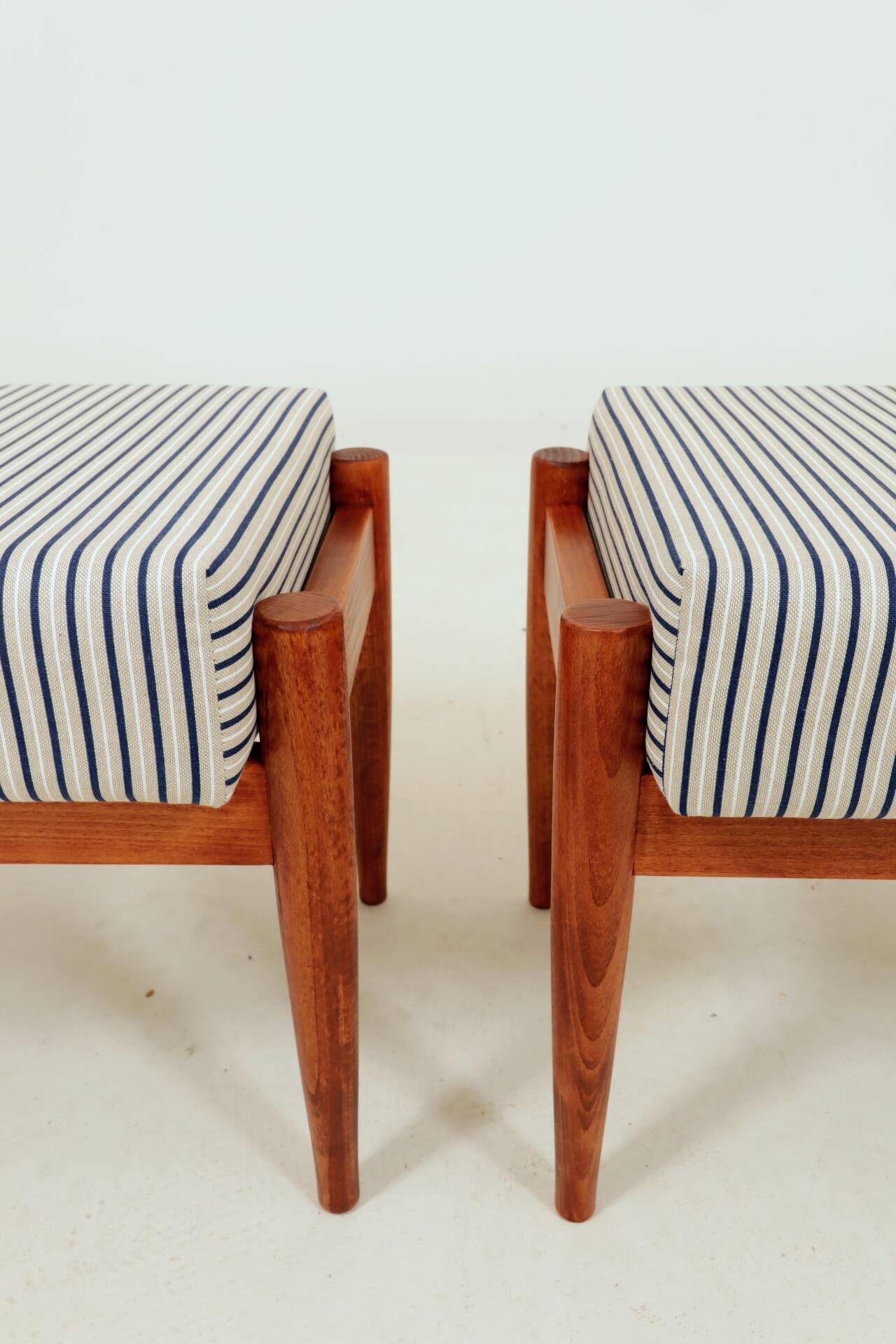 Armchair with striped fabric footrest, 1960