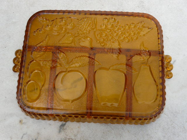 Aperitif dish servant compartments smoked molded glass 60s