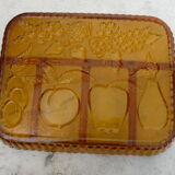 Aperitif dish servant compartments smoked molded glass 60s