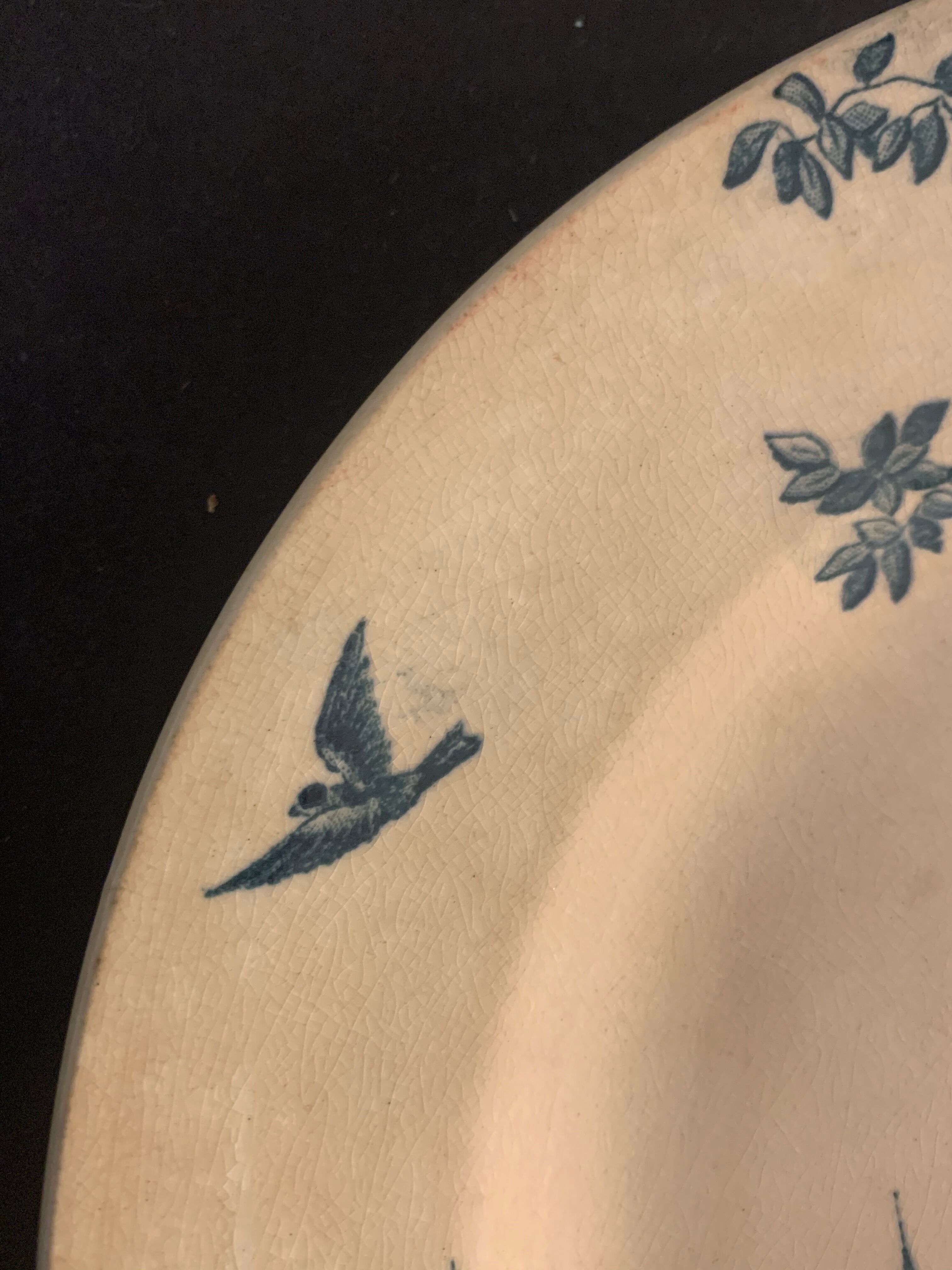 9 dessert plates old chickens, geese and pheasants blue field service Terre de Fer