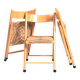 Chaises pliantes vintage italiennes avec siège en paille, set de 3