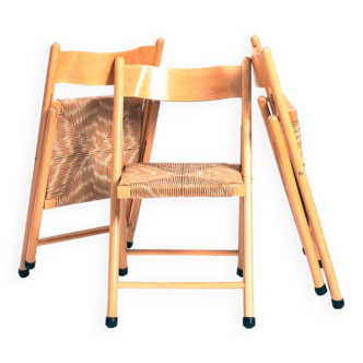 Vintage Italian straw seat folding chairs, set of 3