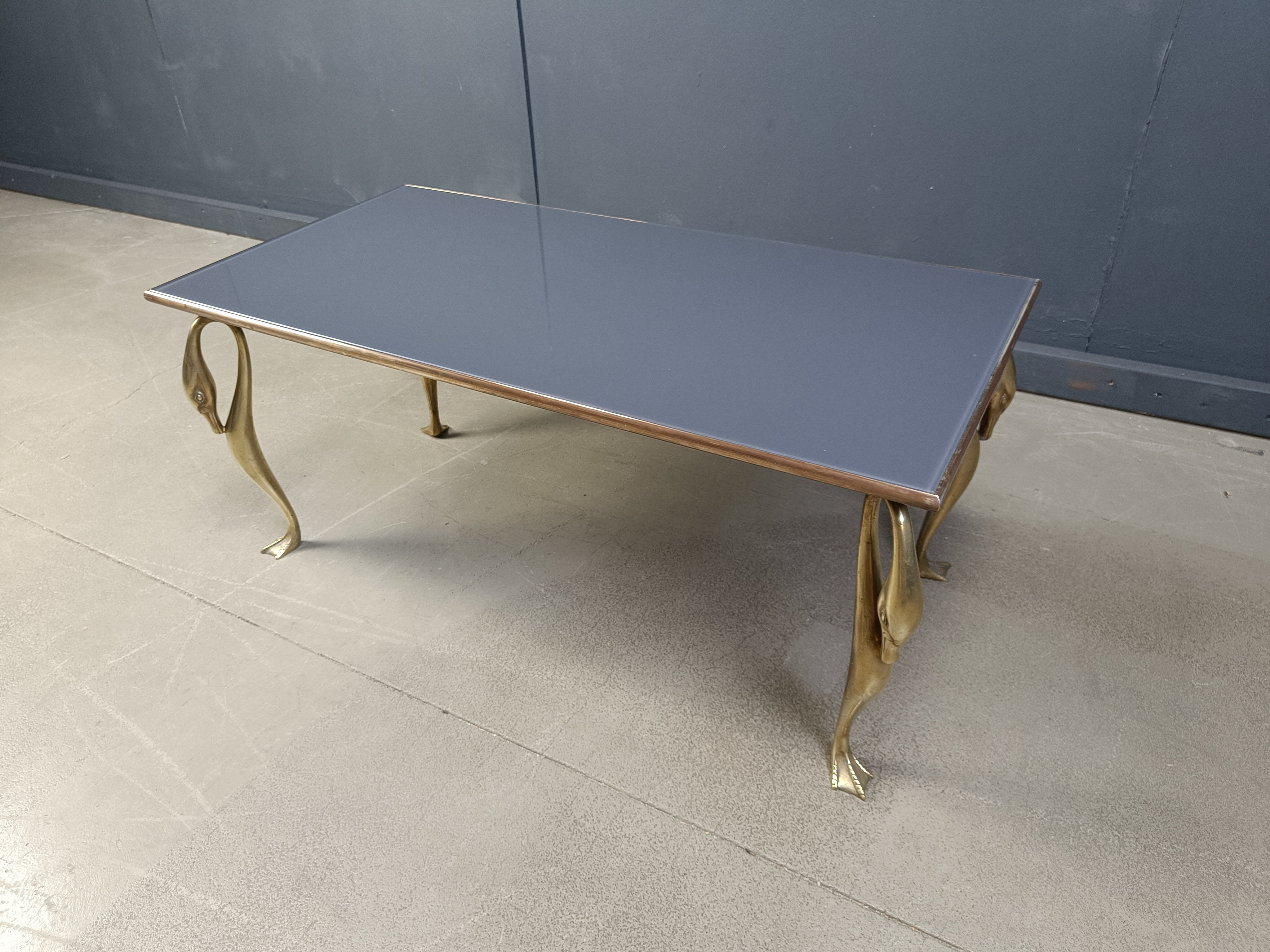 Vintage brass swan coffee table, 1970s