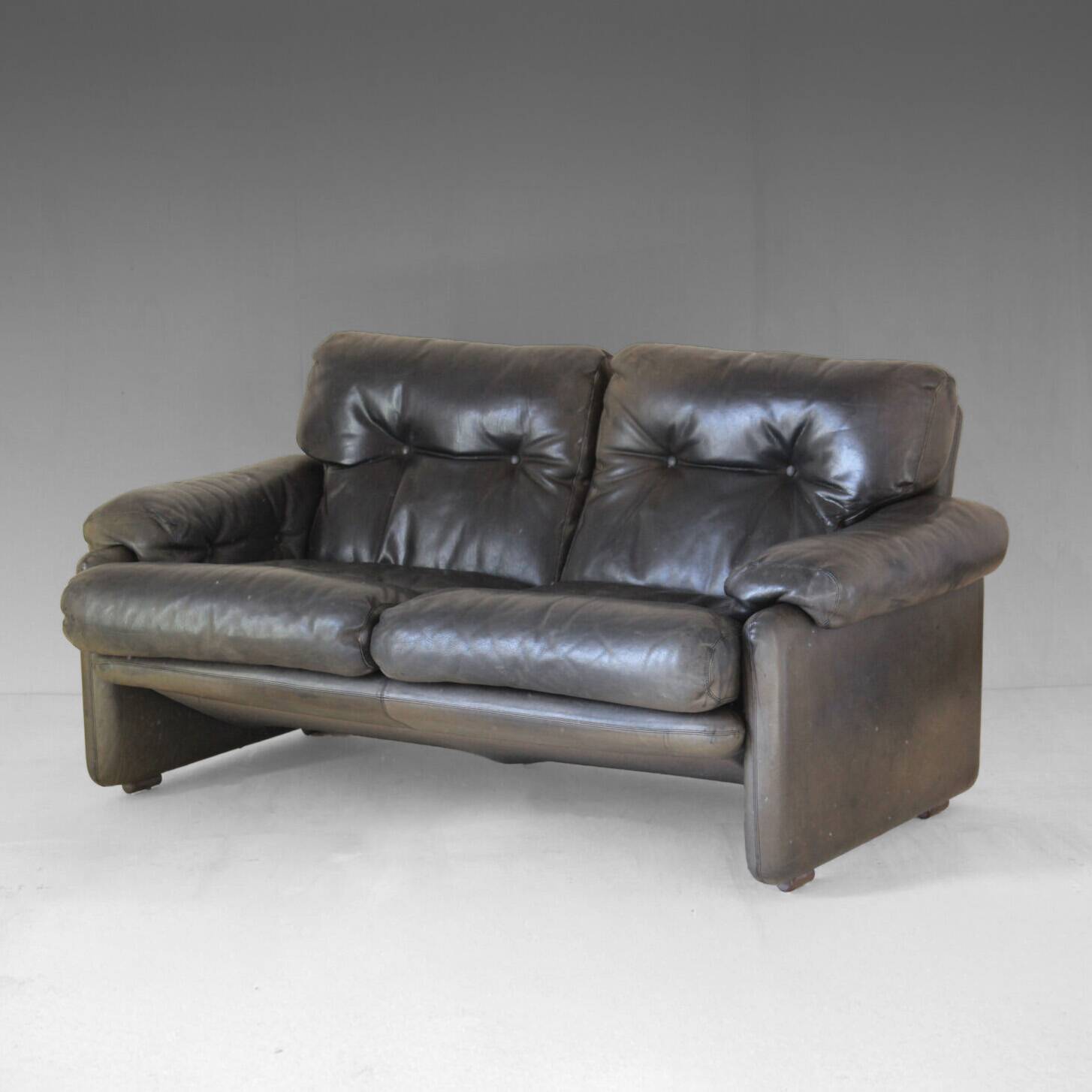 Coronado Brown Leather Sofa, Afra & Tobia Scarpa for B&B Italia