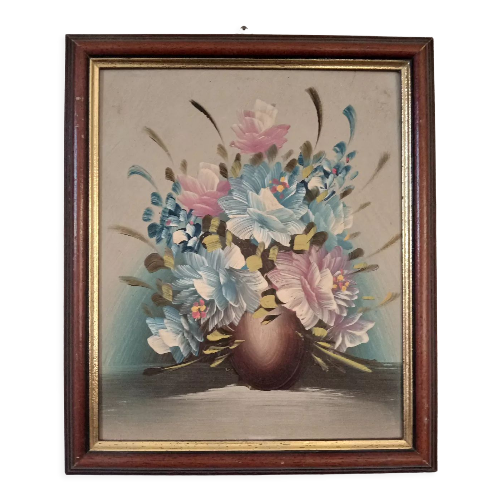 Still life painting basin filled with flowers