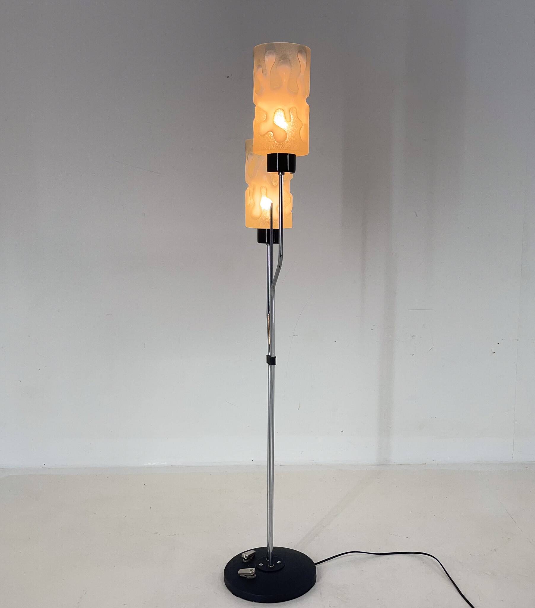 1970s chrome & glass floor lamp by lidokov, labeled, czechoslovakia