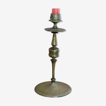 Massive brass disc candlestick