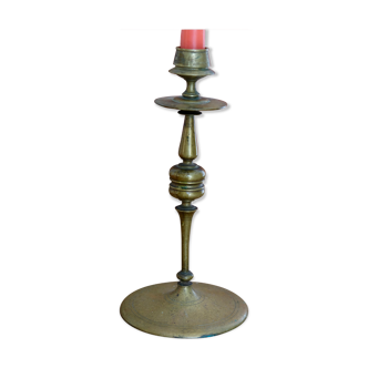 Massive brass disc candlestick