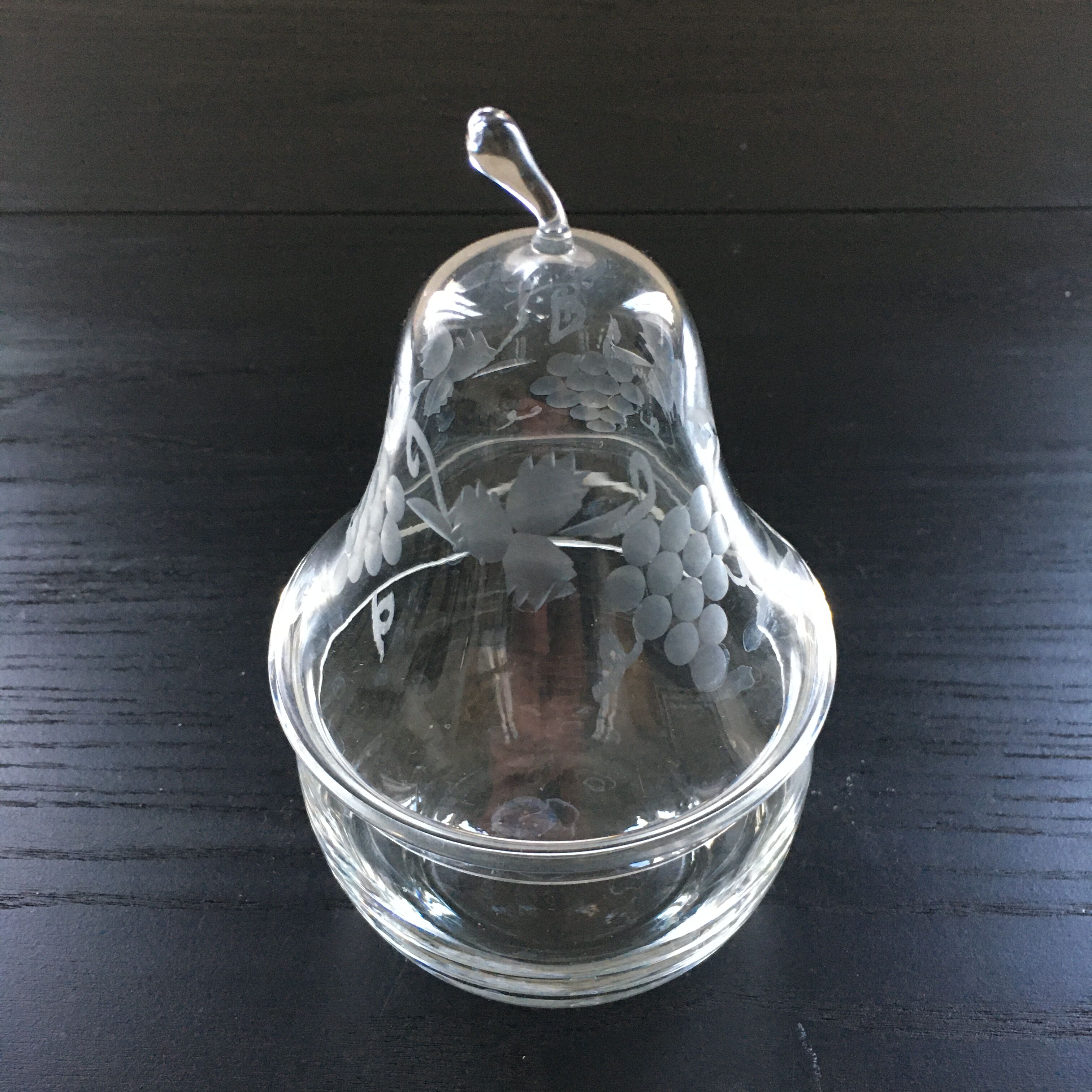 Engraved glass pear box