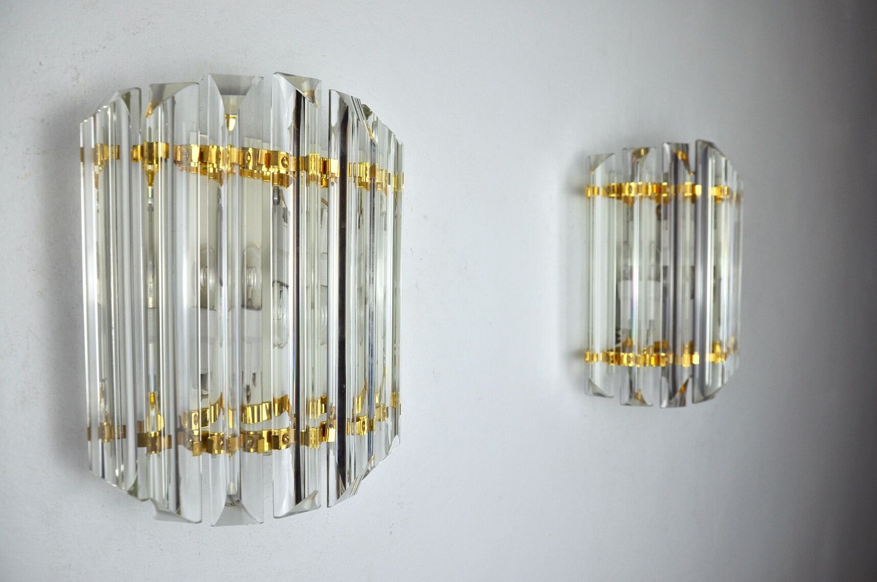 Paire d'appliques Venini verre taillé Murano Italie 1970