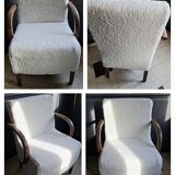 Armchair completely redone moumoute fabrics matching rectangular cushion woodwork mink color