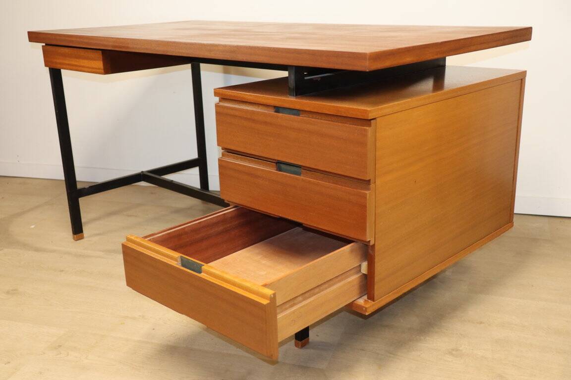 Vintage mahogany desk by Pierre Guariche edition Minvielle, 1960