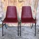 Pair of grosfillex chairs ref 2005 black metal and vintage burgundy shell -