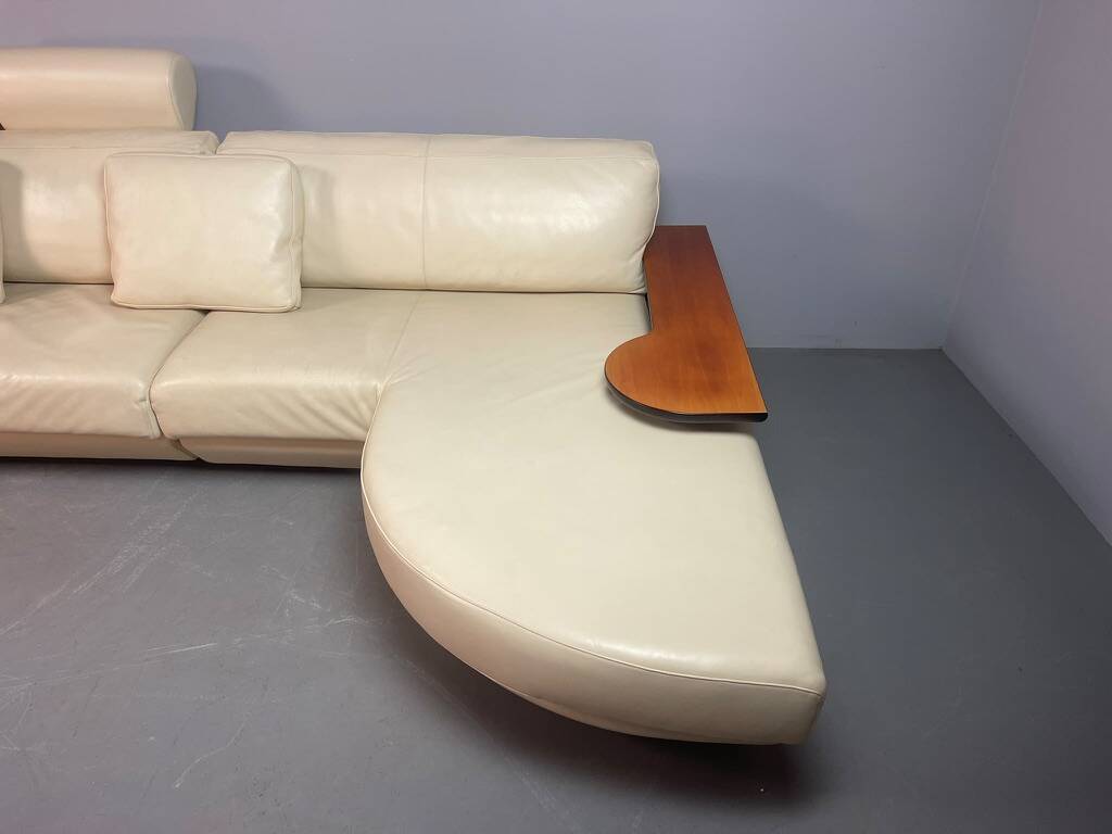 Exceptional Mid-Century Frighetto Italian Cream Leather Landscape Sofa with
