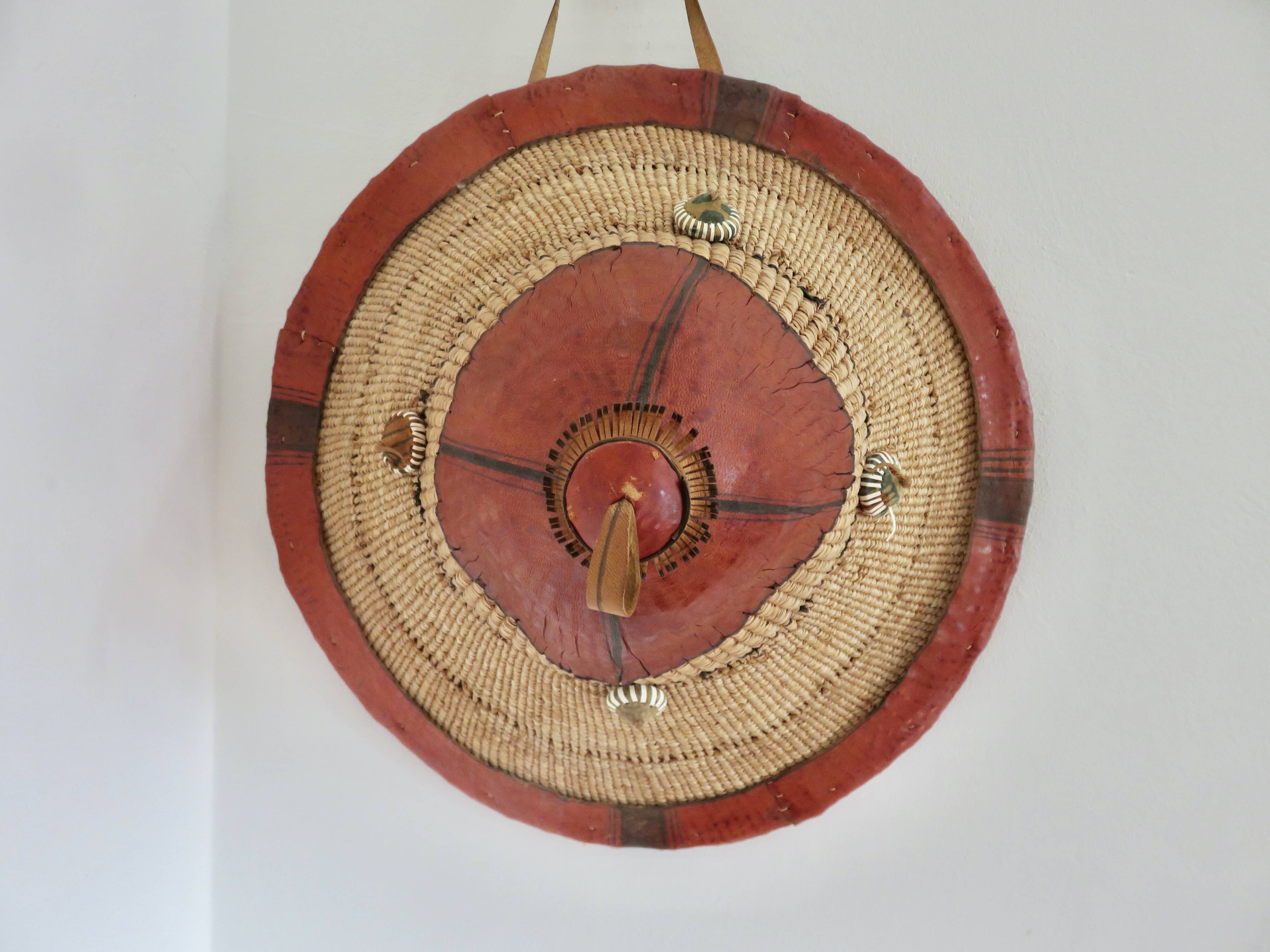 African conical hat, Fulani, in leather and braided rope, 1900