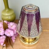 Vintage art deco globe table lamp in clear and purple glass